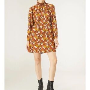 Compañia Fantastica Retro 70s Floral Mock Neck Long Sleeve Mini Dress Size S